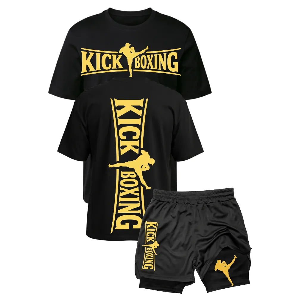 Kit Kickboxing Combat Camiseta Algodão + Short 2 em 1