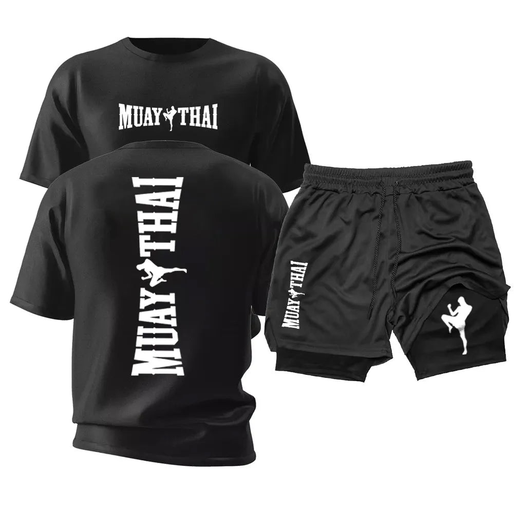 Kit Muay Thai Strike Camiseta Algodão + Shorts 2 em 1 Treino