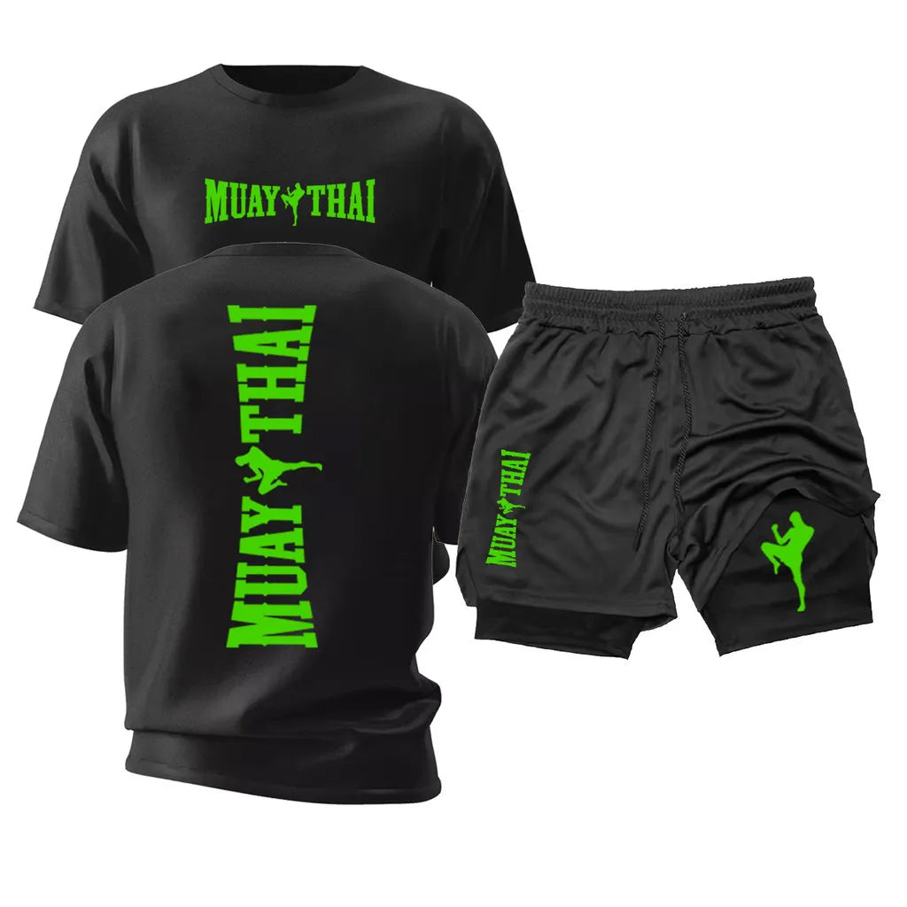 Kit Muay Thai Strike Camiseta Algodão + Shorts 2 em 1 Treino