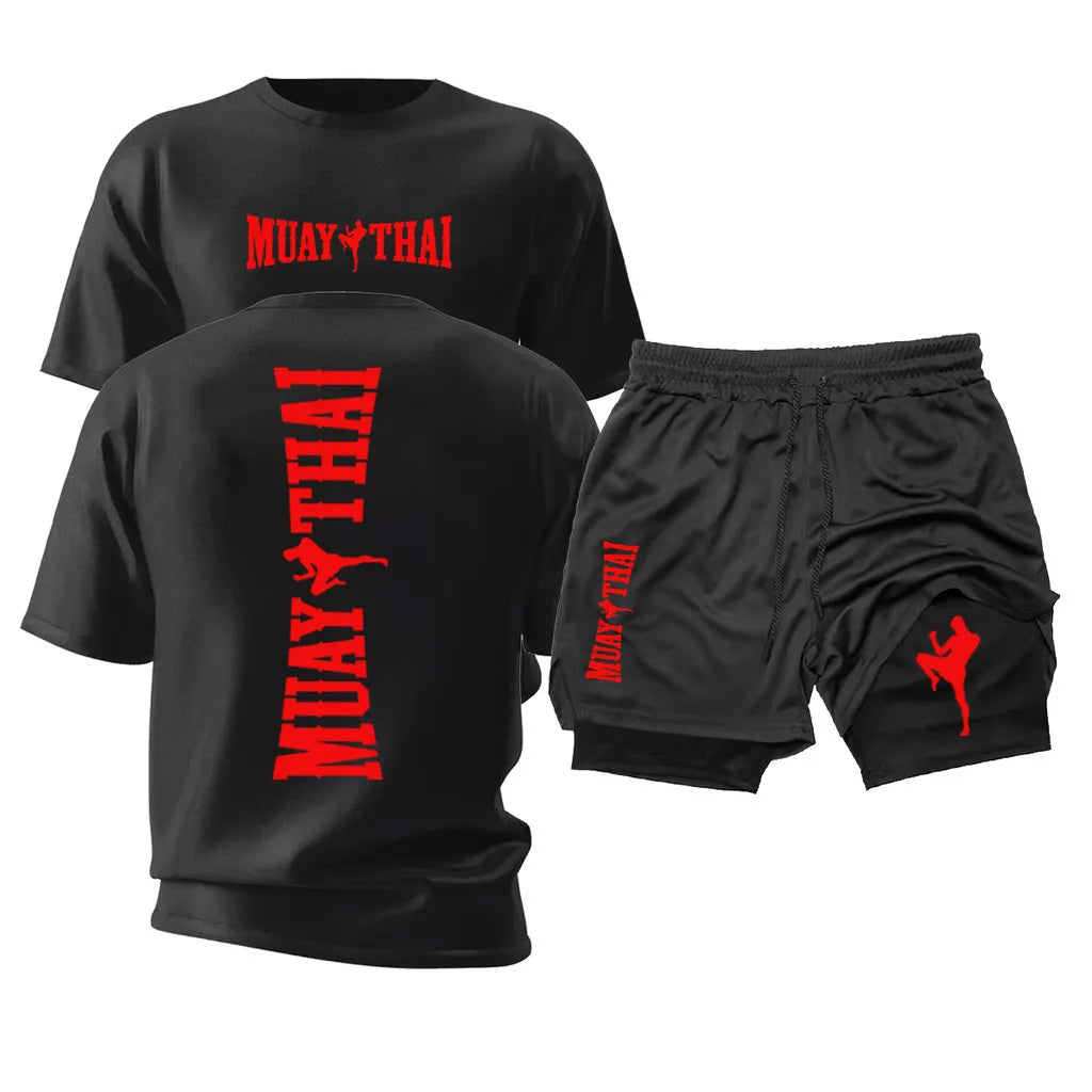 Kit Muay Thai Strike Camiseta Algodão + Shorts 2 em 1 Treino