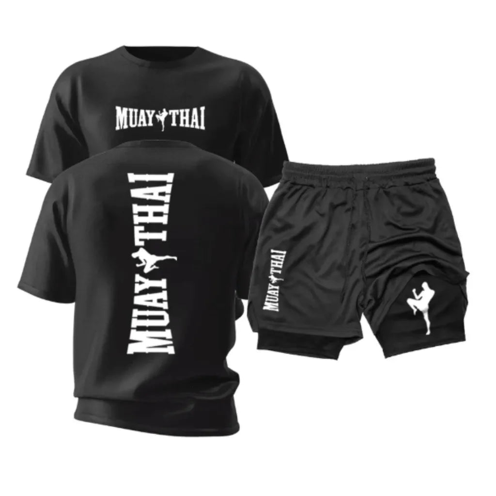 Kit Muay Thai Strike Camiseta Algodão + Shorts 2 em 1 Treino
