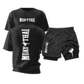 Kit Muay Thai Strike Camiseta Algodão + Shorts 2 em 1 Treino