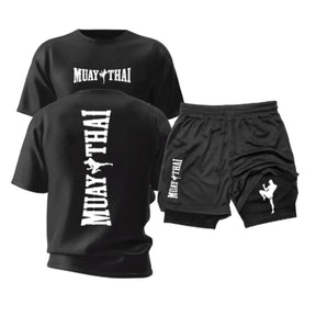Kit Muay Thai Strike Camiseta Algodão + Shorts 2 em 1 Treino