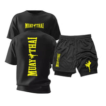 Kit Muay Thai Strike Camiseta Algodão + Shorts 2 em 1 Treino