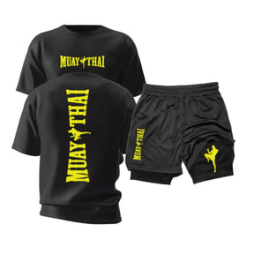 Kit Muay Thai Strike Camiseta Algodão + Shorts 2 em 1 Treino