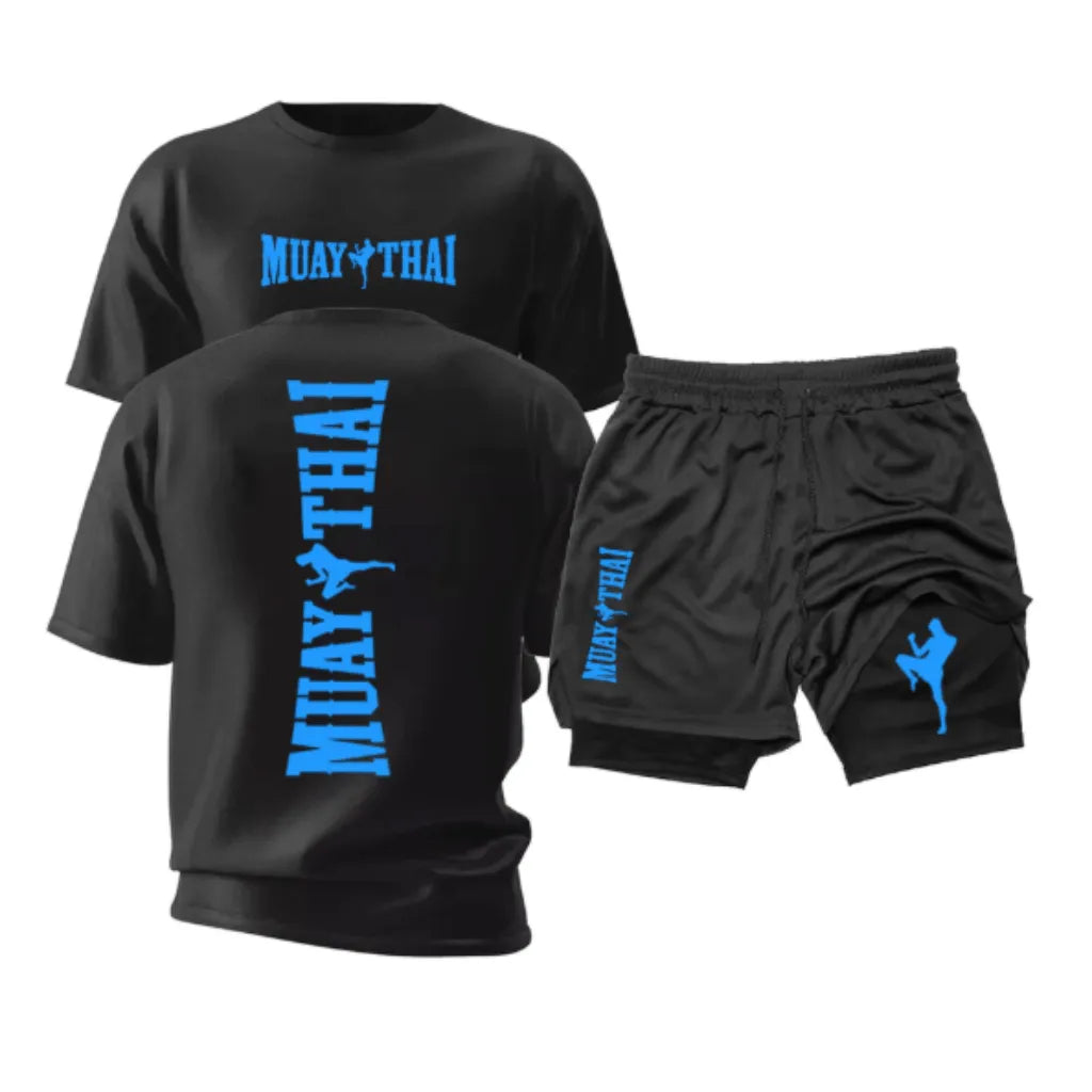 Kit Muay Thai Strike Camiseta Algodão + Shorts 2 em 1 Treino