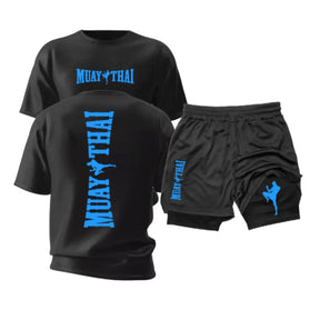 Kit Muay Thai Strike Camiseta Algodão + Shorts 2 em 1 Treino