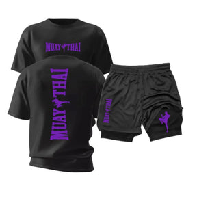Kit Muay Thai Strike Camiseta Algodão + Shorts 2 em 1 Treino