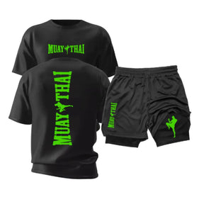 Kit Muay Thai Strike Camiseta Algodão + Shorts 2 em 1 Treino
