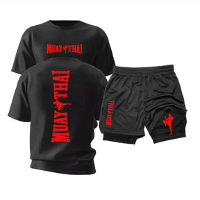 Kit Muay Thai Strike Camiseta Algodão + Shorts 2 em 1 Treino